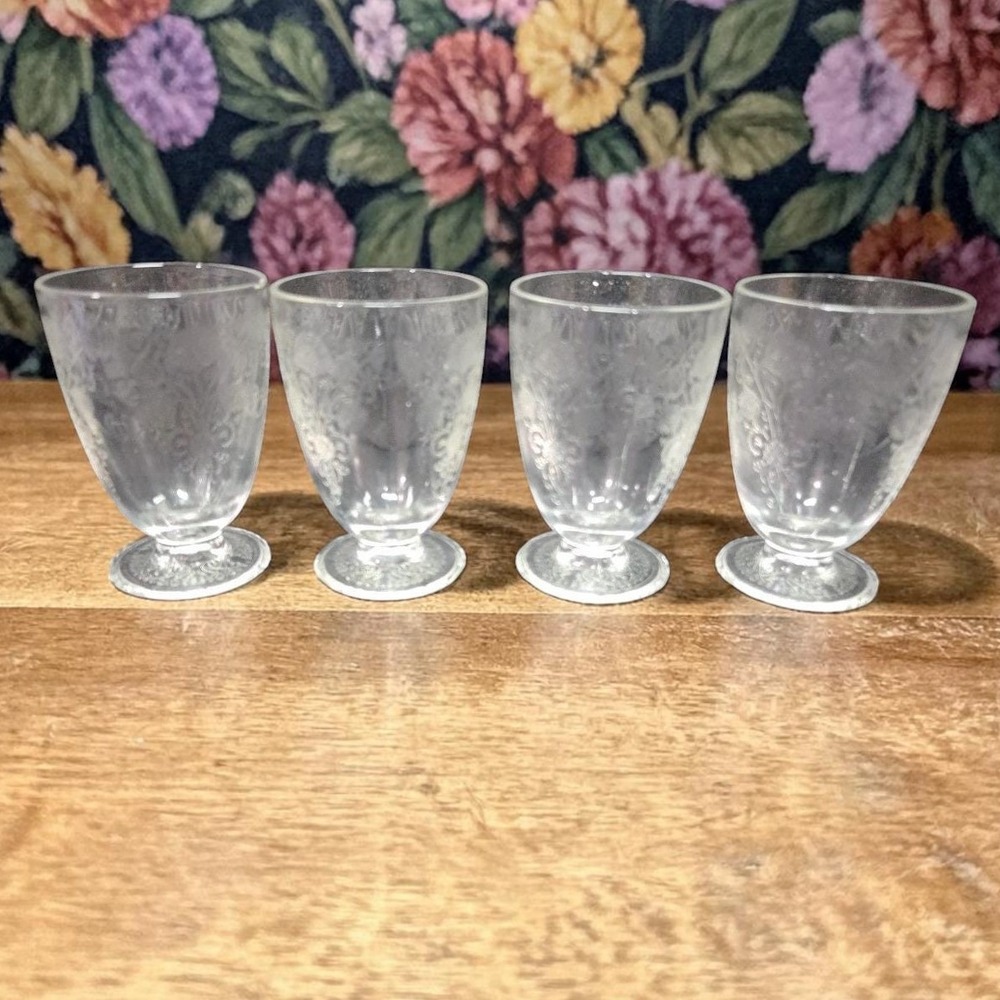 Hazel Atlas Florentine Poppy #1 Juice Glasses, Set of 4, Vtg Tumblers, Drinkware